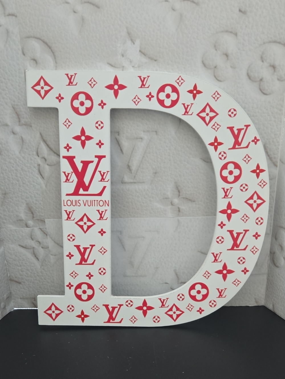 Lux White 'D' Letter with Red Monogram